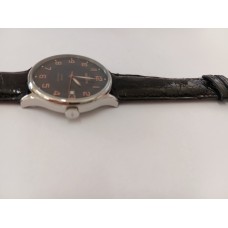 VINTAGE Mondia ανδρικό ρολόι με ασημένιο καντράν και μαύρο δερμάτινο λουράκι (VIN33)